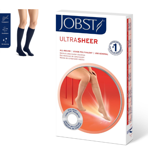 JOBST® UltraSheer Compression Stockings, 靜脈/水腫醫用壓力襪, 15-20 mmHg,BLACK, Knee high(美國治療師推薦) (入門級黑色膝下款)