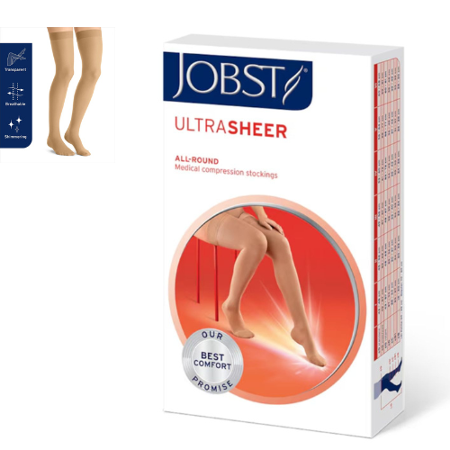 JOBST® UltraSheer Compression Stockings, 靜脈/水腫醫用壓力襪, 15-20 mmHg,NATURAL, Thigh high(美國治療師推薦) (入門級肉色長筒款)
