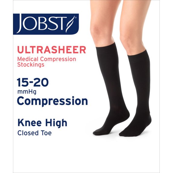 JOBST® UltraSheer Compression Stockings, 靜脈/水腫醫用壓力襪, 15-20 mmHg,BLACK, Knee high(美國治療師推薦) (入門級黑色膝下款)